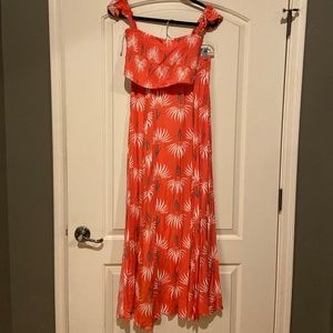 Lulu's Trancoso Coral Floral Print Two Piece Maxi Dress